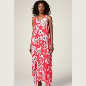 Pink Floral Maxi Dress Size 10 Hi-Low Hemline Travel Beach Coastal Vacation Cute